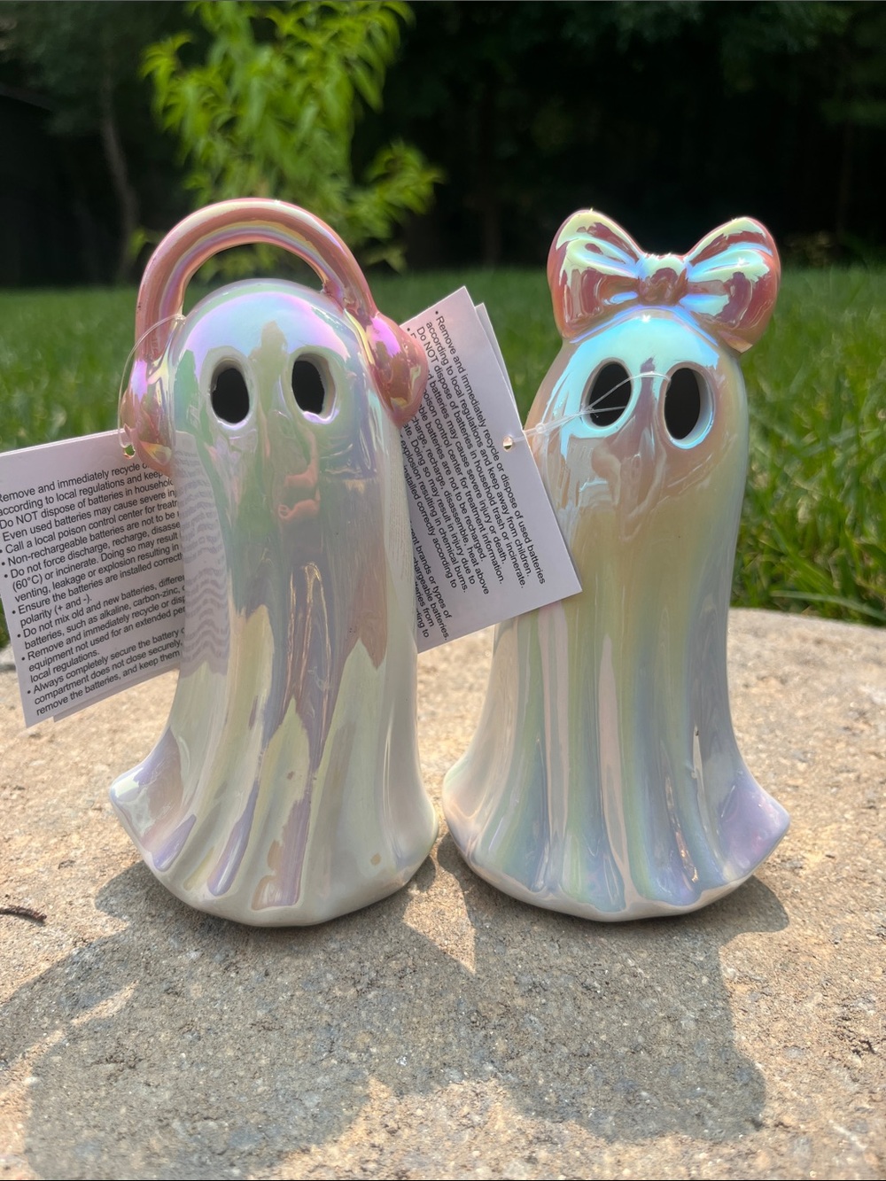 Iridescent Ceramic Ghost Salt and Pepper Shakers - Pastel Pink & Blue